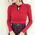 Frog-button Detail Long-sleeve Knit Top