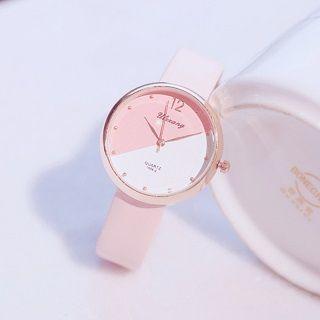 Faux-leather Color-block Strap Watch