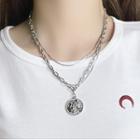 Embossed Disc Pendant Layered Alloy Necklace Silver - One Size