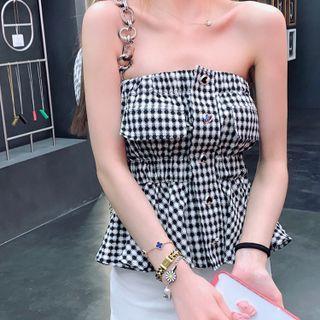 Strapless Diamond Pattern Peplum Top