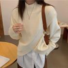 Long-sleeve Mock-neck Asymmetrical Knit Top