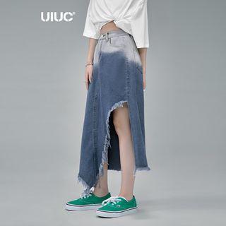 Asymmetrical Gradient Denim Skirt