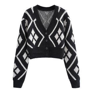 Argyle V-neck Cropped Cardigan