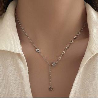 Rhinestone Pendant Y Necklace Silver - One Size