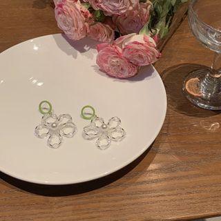 Flower Faux Pearl Faux Crystal Dangle Earring 1 Pair - Flower Faux Pearl Faux Crystal Dangle Earring - Transparent & Green - One Size