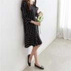 3/4-sleeve Ruffled Pattern Midi Dress