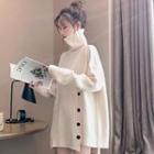 Turtleneck Buttoned Hem Sweater