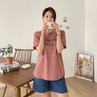 Dip-back Letter-embroidered T-shirt