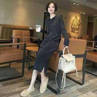 Midi Rib Knit Henley Sweater Dress