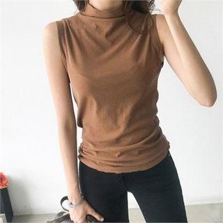 High-neck Sleeveless Shirred Top