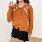 Embroider Floral Button-up Oversize Knit Cardigan