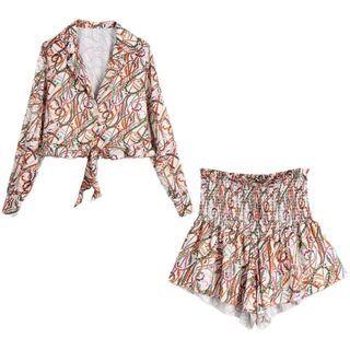 Print Cropped Blouse / Wide Leg Shorts