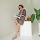 Mandarin-collar Plaid Linen Shirt