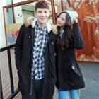 Matching Couple Faux Fur Trim Hooded Parka