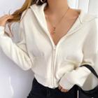Long-sleeve Ribbed Knit Cropped Zip-up Hoodie
