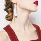 Alloy Petal Fringed Earring 1 Pair - 925 Silver Stud - Gold & White - One Size