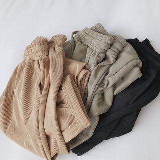 Plain Drawstring Gathered Cuff Pants