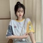 Mock Two-piece Embroidered Short-sleeve T-shirt / Mini Dress
