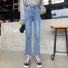 High-waist Bell-bottom Asymmetric Jeans