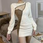 Long-sleeve Chained Two-tone Mini Bodycon Dress