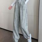 Color-block Plaid High-waist Tweed Fleece Pants As Shown In Figure - One Size
