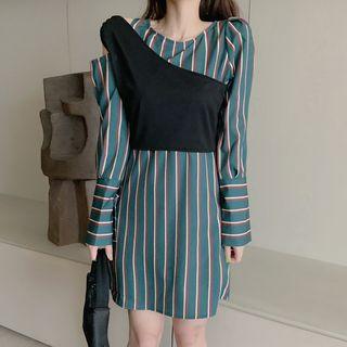 Mock Two-piece Long-sleeve Striped Mini Dress