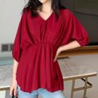 Elbow-sleeve Chiffon Top Red - One Size
