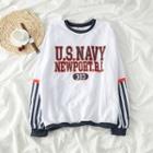 Long-sleeve Striped Panel Lettering Top White - One Size