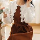 Long-sleeve Lace Trim Tie-waist Midi A-line Dress