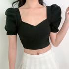 Puff-sleeve Square Collar Crop Top