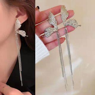 Butterfly Alloy Fringed Earring 1 Pair - Earring - Butterfly & Fringed - Silver - One Size