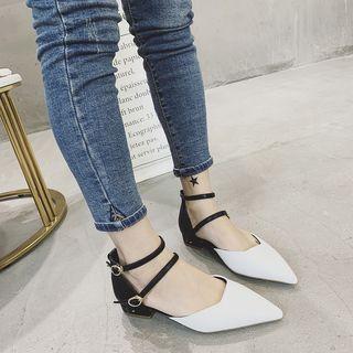 Pointy-toe Ankle Strap Dorsay Low-heel Pumps