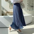 Band-waist Floral Print Pleated Skirt Blue - One Size