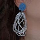 Flower Faux Crystal Fringed Earring 1 Pair - Blue - One Size