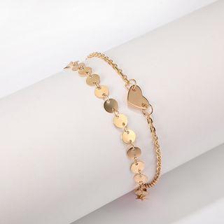 Alloy Heart & Disc Layered Anklet B21401 - One Size