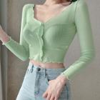 Frill Trim Button-up Cropped Cardigan