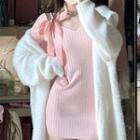 Cold-shoulder Mini Sheath Dress / Open-front Cardigan / Set