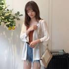 3/4-sleeve Open Front Knit Jacket White - One Size