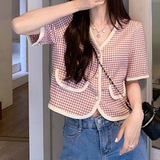 Short-sleeve Houndstooth Cropped Jacket
