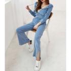 Velvet Set: Cropped Hoodie + Button-hem Pants