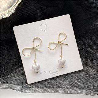 Faux Pearl Heart 925 Sterling Silver Bow Dangle Earring 1 Pair - Ear Studs - One Size