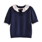 Contrast Collar Bow Knit Top
