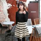 Stripe Rhinestone Round-neck Dress