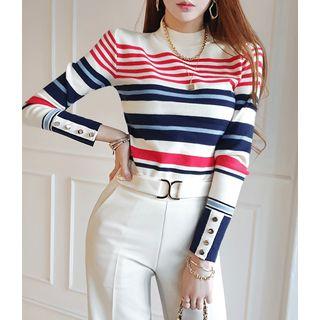 Mockneck Multi-stripe Knit Top