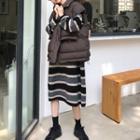 Stand-collar Padded Vest / Striped Long-sleeve Knit Dress / Plain Long-sleeve Knit Top