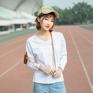 Long-sleeve Plain T-shirt Black - S