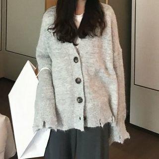 Plain Knit Cardigan Gray - One Size