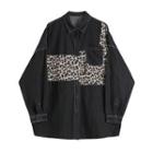 Leopard Panel Denim Long-sleeve Shirt