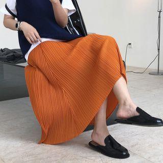 Pleated A-line Skirt Navy Blue - One Size