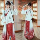 Set: Traditional Chinese Christmas Print Wrap Top + Maxi Skirt